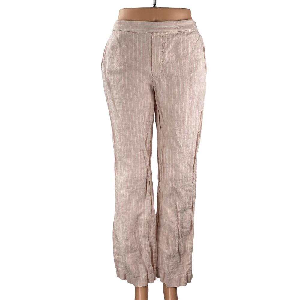 Madewell 100% Linen Zoe Women's Pink Stripe Mid Rise Straight Trousers Pants XS